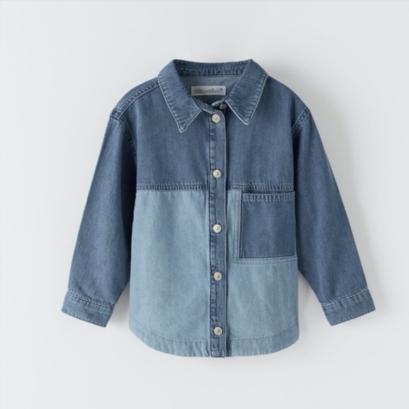 Zara Boy Denim Patchwork Shirt Blue - Picture 2 of 4